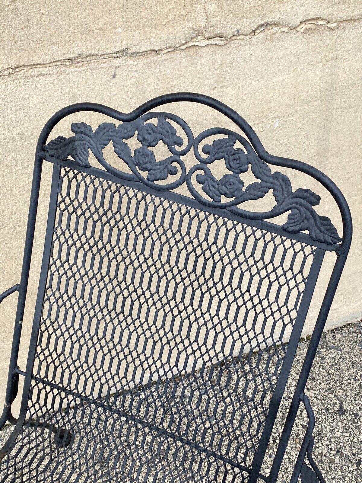 Vintage Wrought Iron Rose and Vine Pattern Garden Patio Chairs - 7 Pc Set For Sale 10