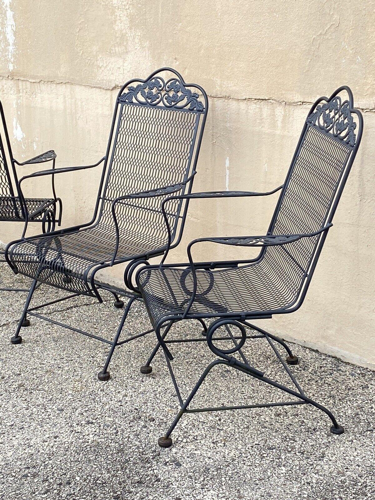 Vintage Wrought Iron Rose and Vine Pattern Garden Patio Chairs - 7 Pc Set For Sale 11