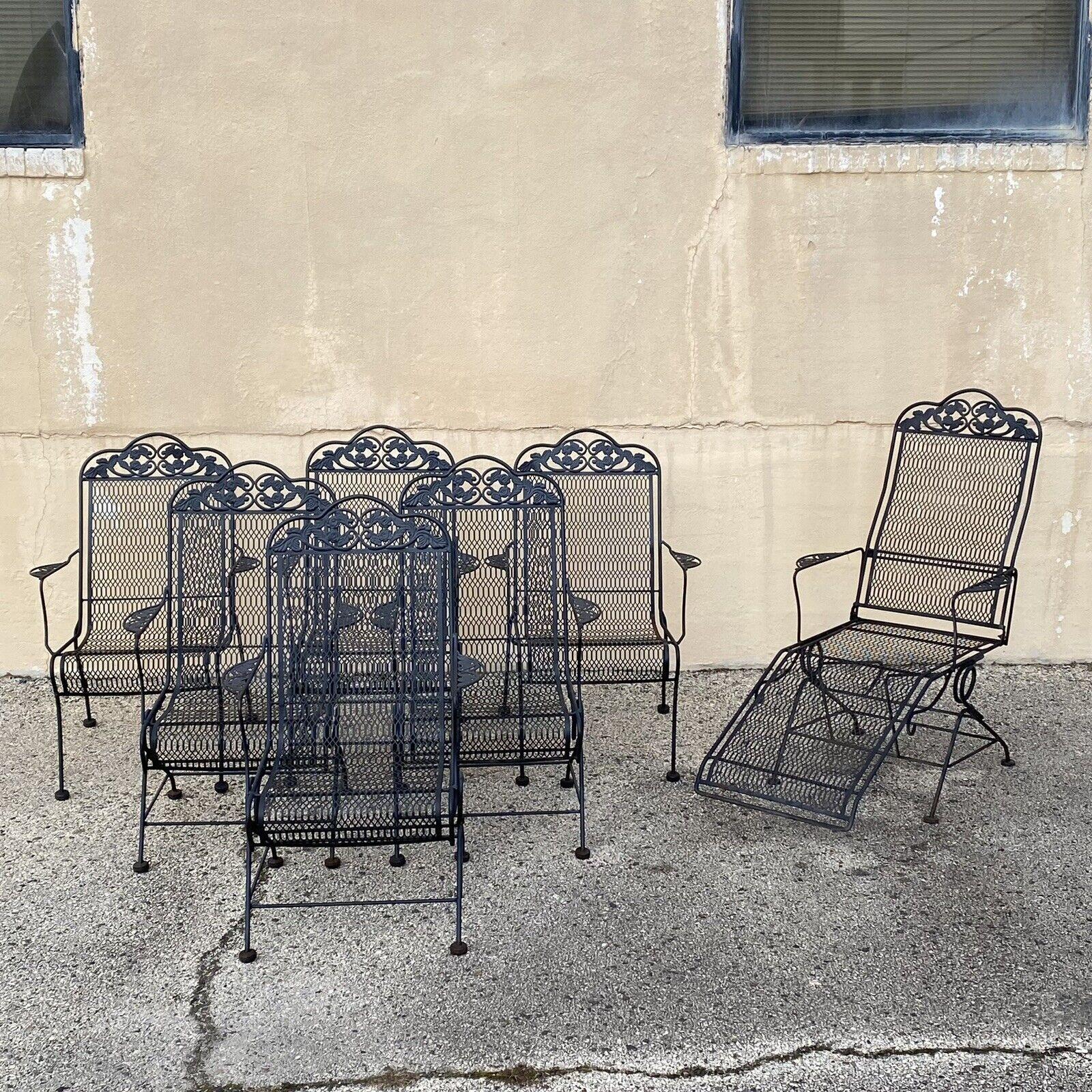 Vintage Wrought Iron Rose and Vine Pattern Garden Patio Chairs - 7 Pc Set For Sale 12