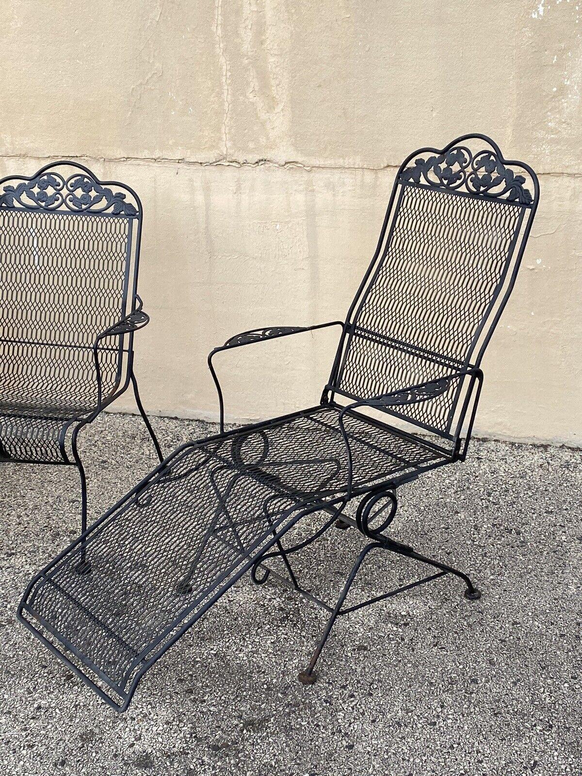 Victorian Vintage Wrought Iron Rose and Vine Pattern Garden Patio Chairs - 7 Pc Set For Sale