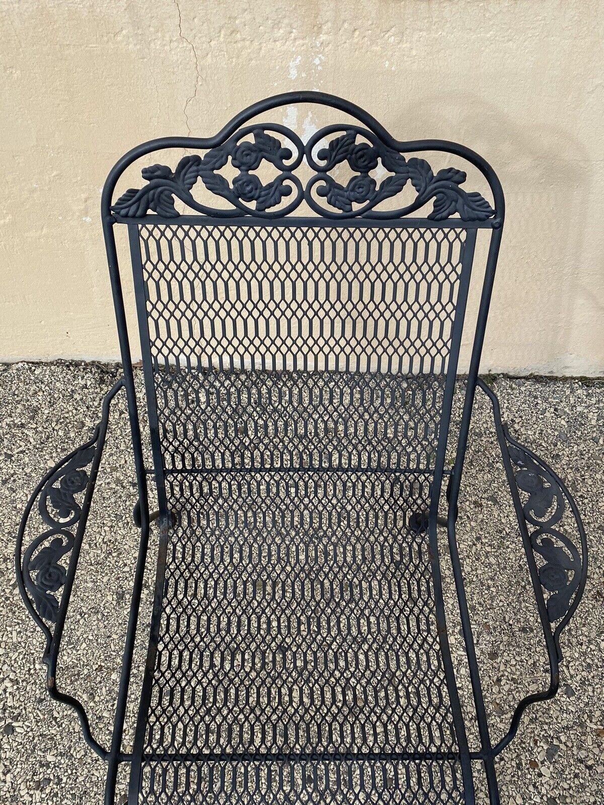 Vintage Wrought Iron Rose and Vine Pattern Garden Patio Chairs - 7 Pc Set For Sale 4