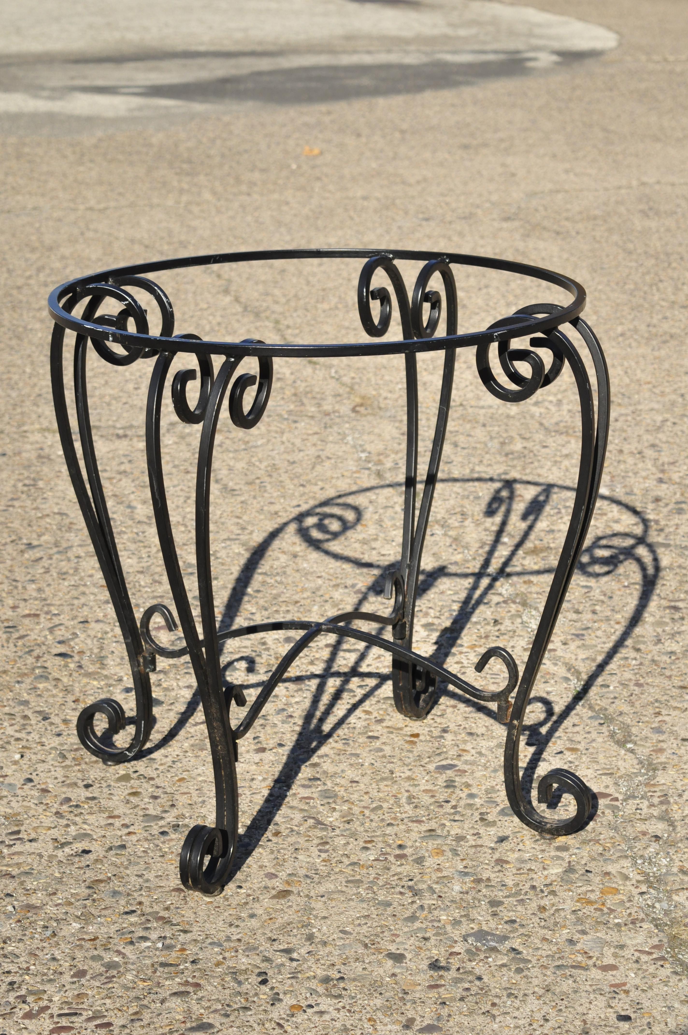 Vintage Wrought Iron Round Scrollwork Pedestal Base Dining Room Table 3