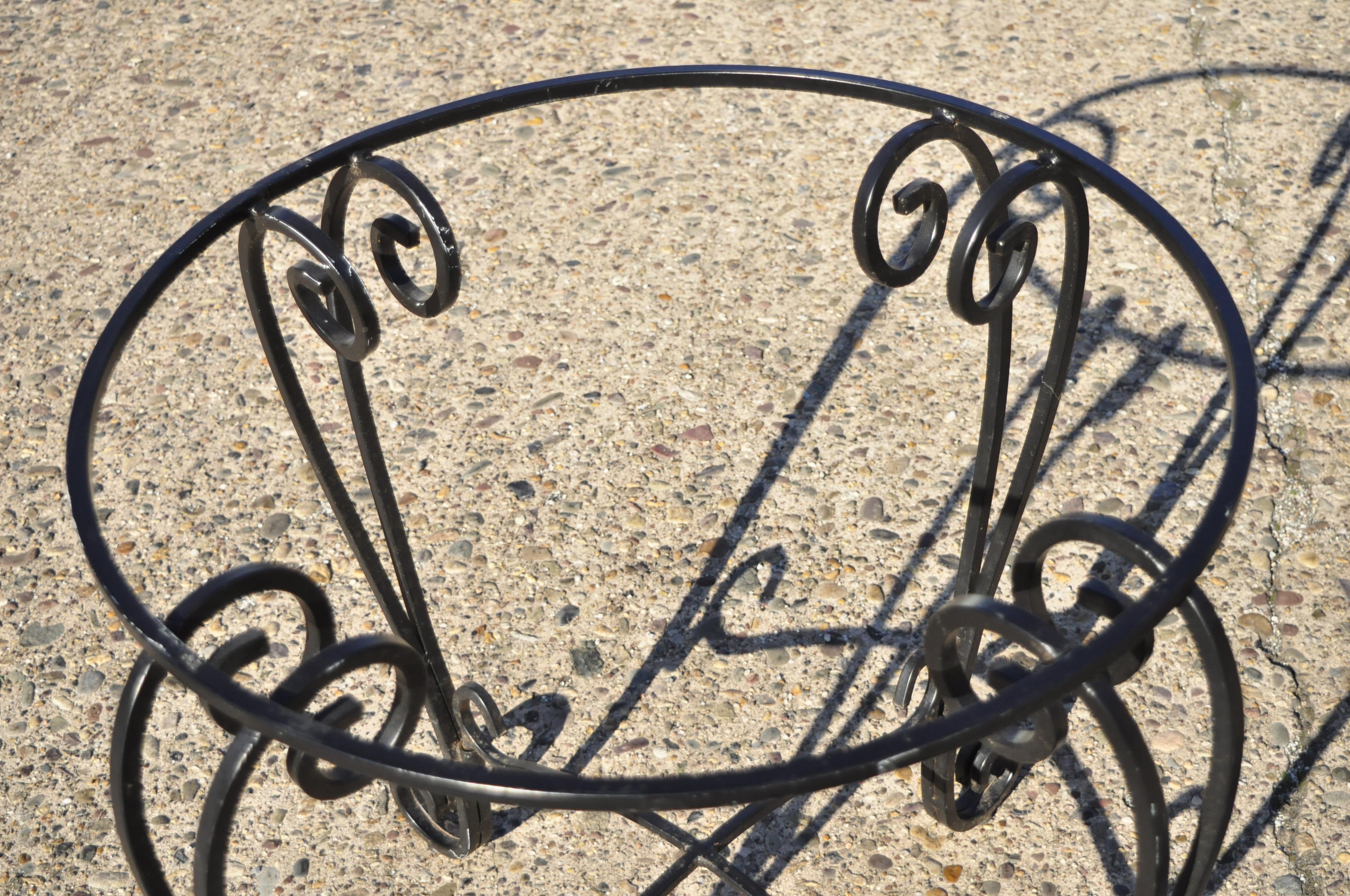 Vintage Wrought Iron Round Scrollwork Pedestal Base Dining Room Table 1