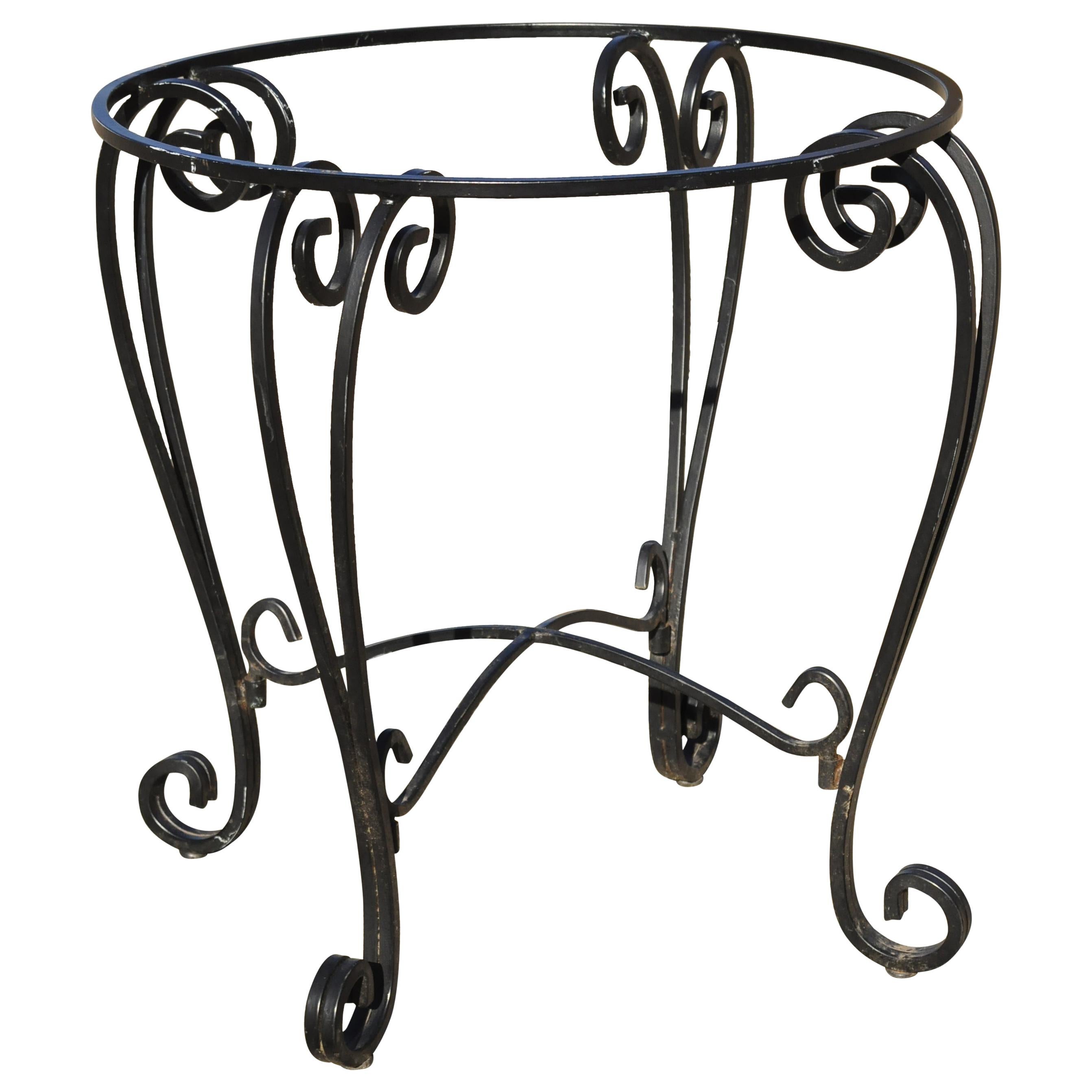 Vintage Wrought Iron Round Scrollwork Pedestal Base Dining Room Table