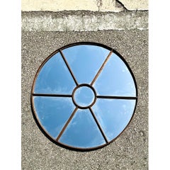 Miroir rond vintage en fer forgé avec cadre en forme de vitre