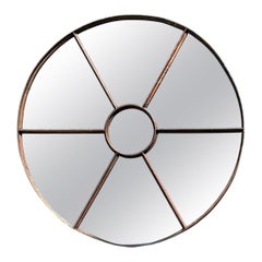 Miroir rond vintage en fer forgé avec cadre en forme de vitre