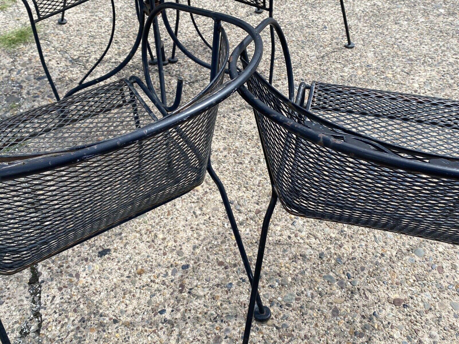 Vintage Wrought Iron Scroll Arm Garden Patio Dining Set 4 Chairs, 5pc Set 6