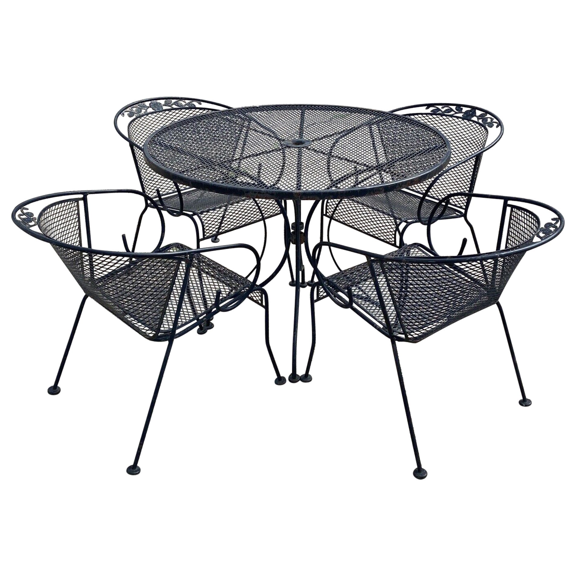 Vintage Wrought Iron Scroll Arm Garden Patio Dining Set 4 Chairs, 5pc Set