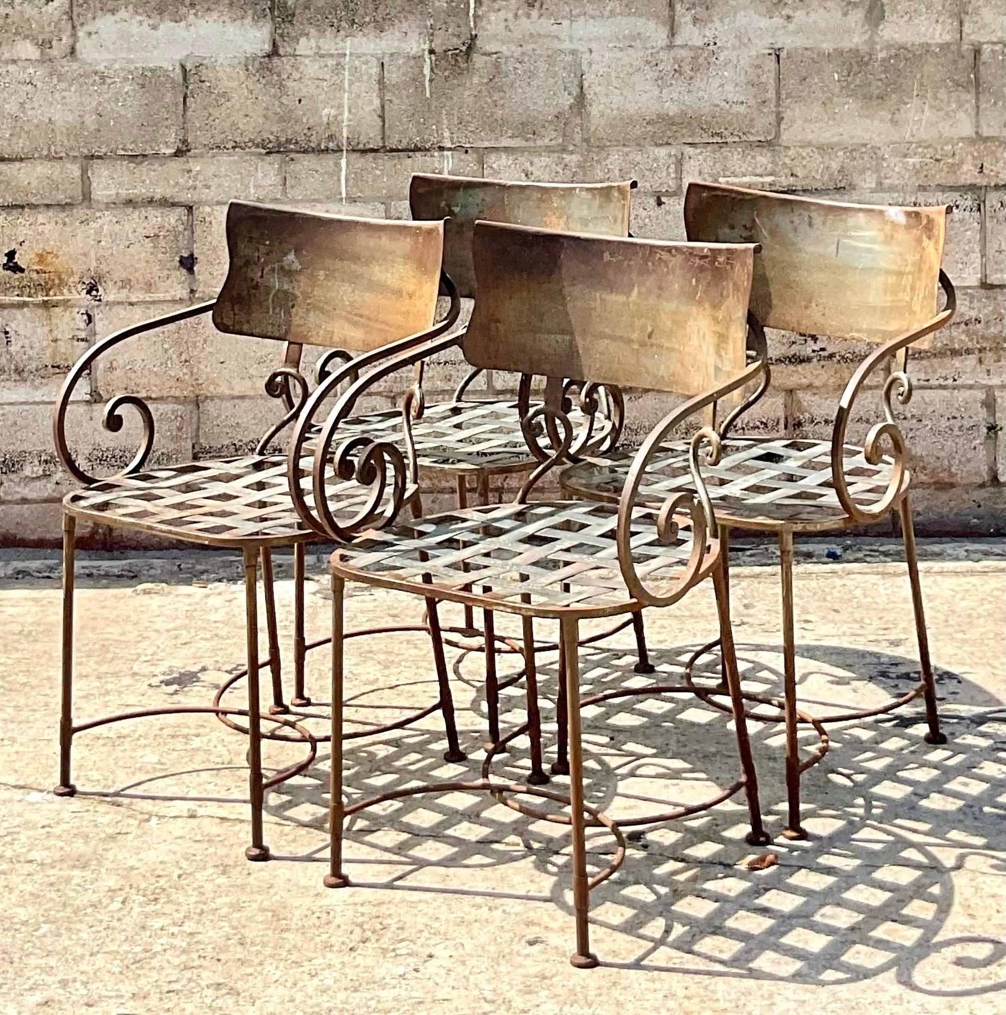 Vintage Wrought Iron Scroll Dining Chairs - Set of Four 1