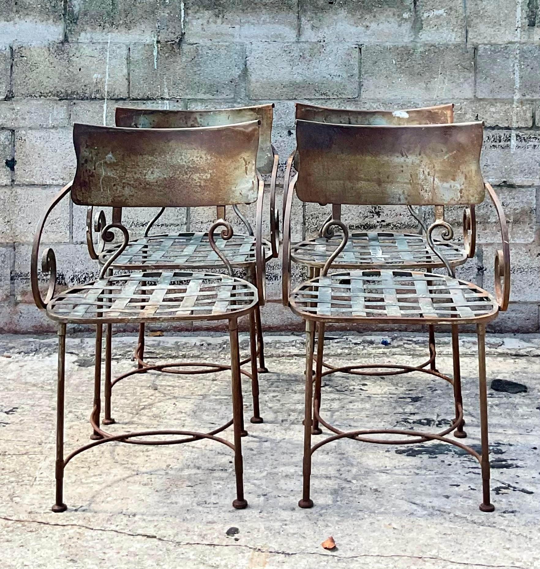 Vintage Wrought Iron Scroll Dining Chairs - Set of Four 2