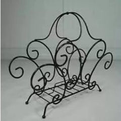Vintage Wrought Iron Scrolling Hollywood Regency Whimsical Magazine Rack Stand
