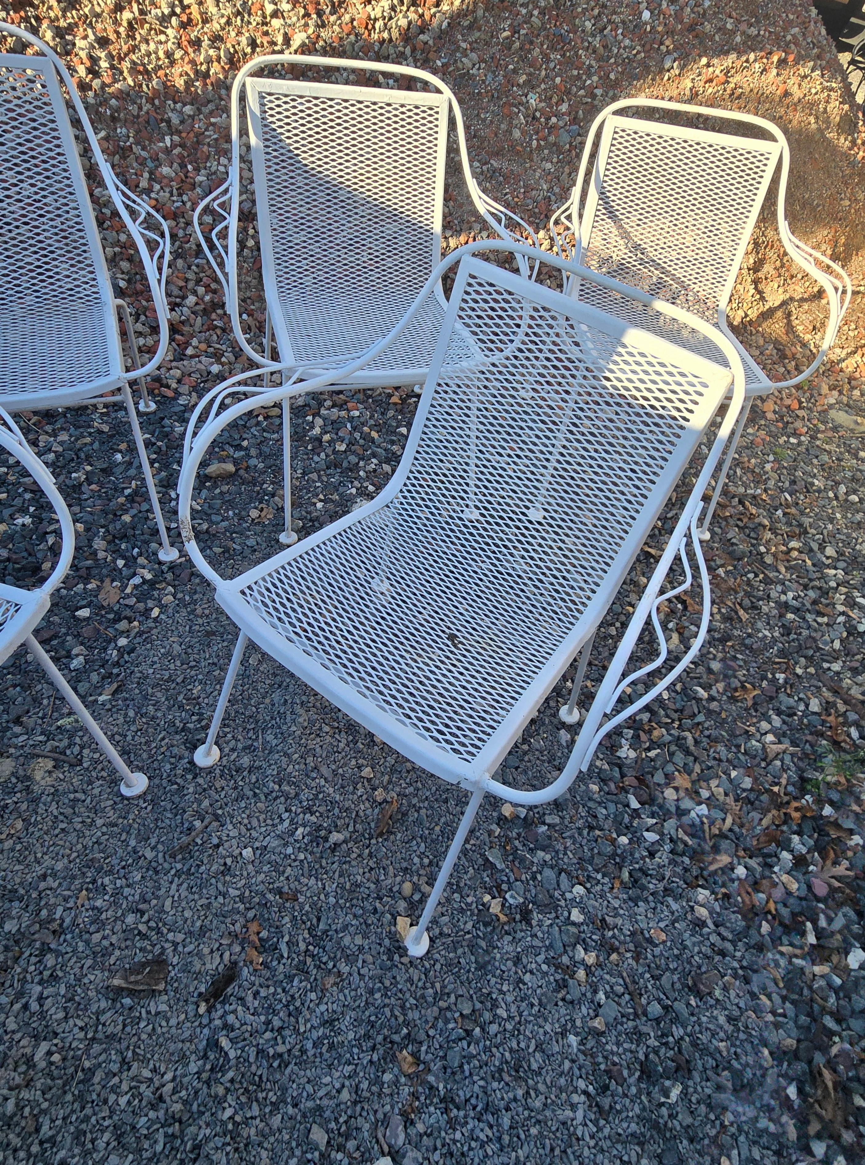 Mid-Century Modern Vintage Wrought Iron Sculptura Outdoor Patio Chairs Set of 6 For Sale