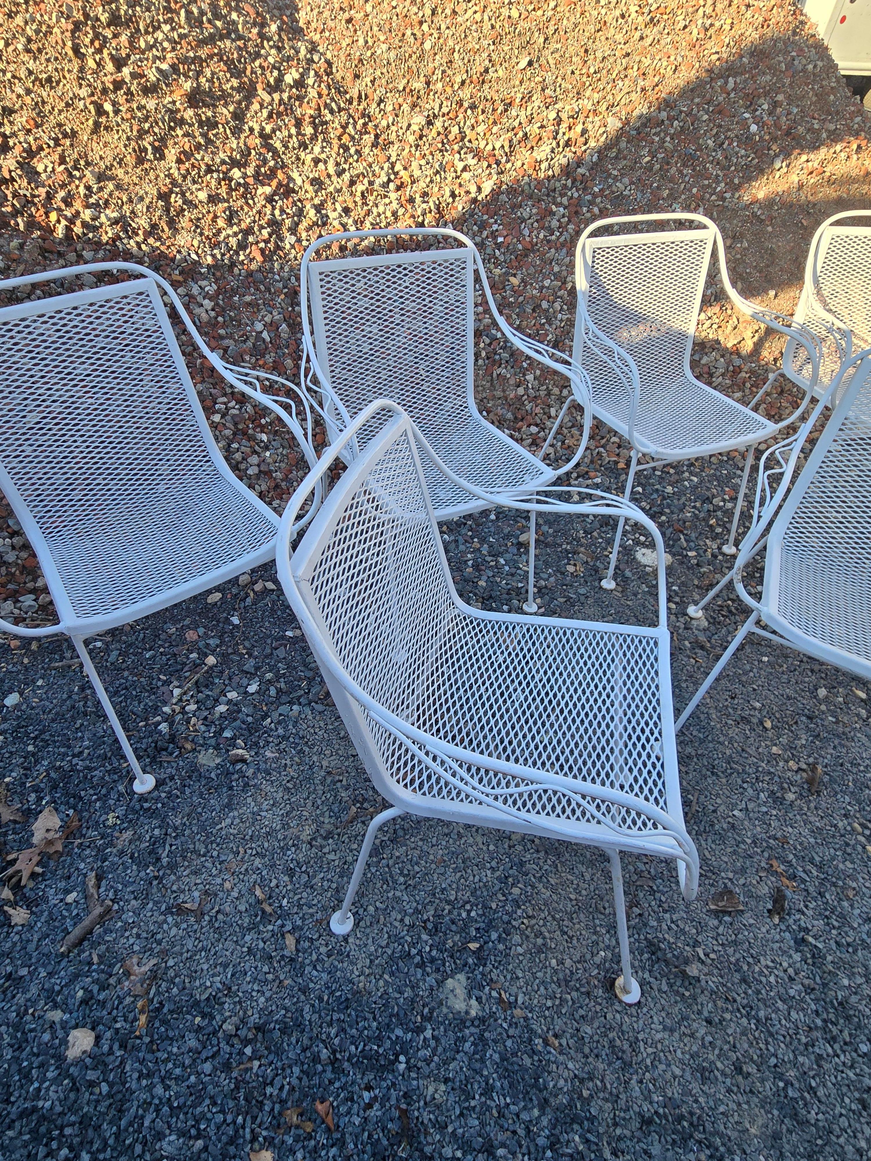 Vintage Wrought Iron Sculptura Outdoor Patio Chairs Set of 6 For Sale 3