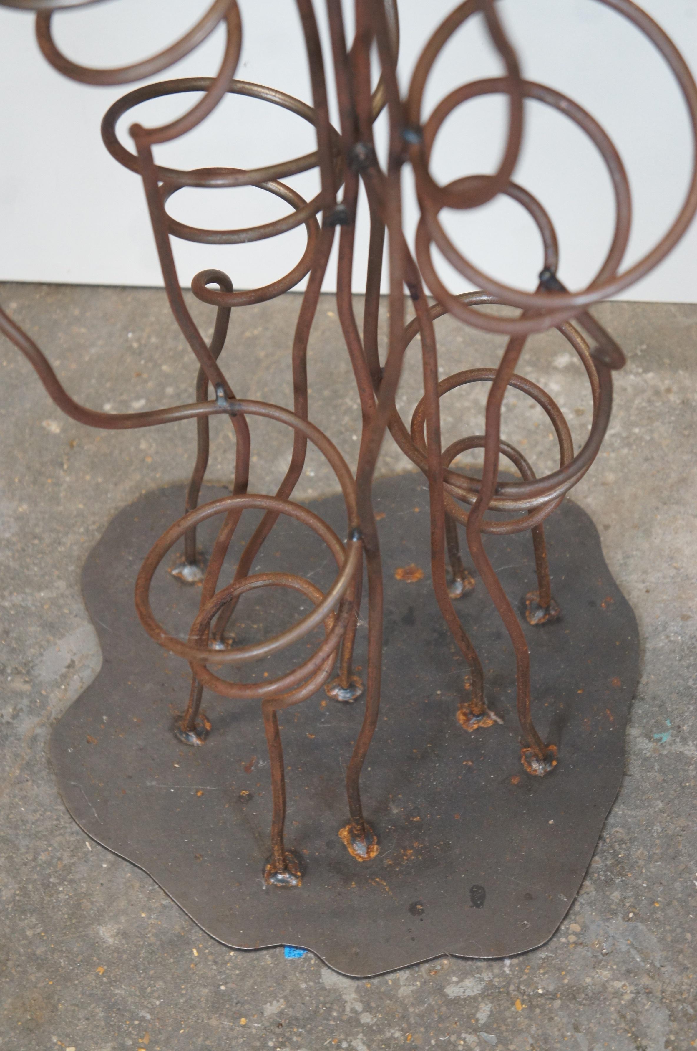 20th Century Vintage Wrought Iron Sculptural 10 Bottle Wine Tree Rack Holder 53