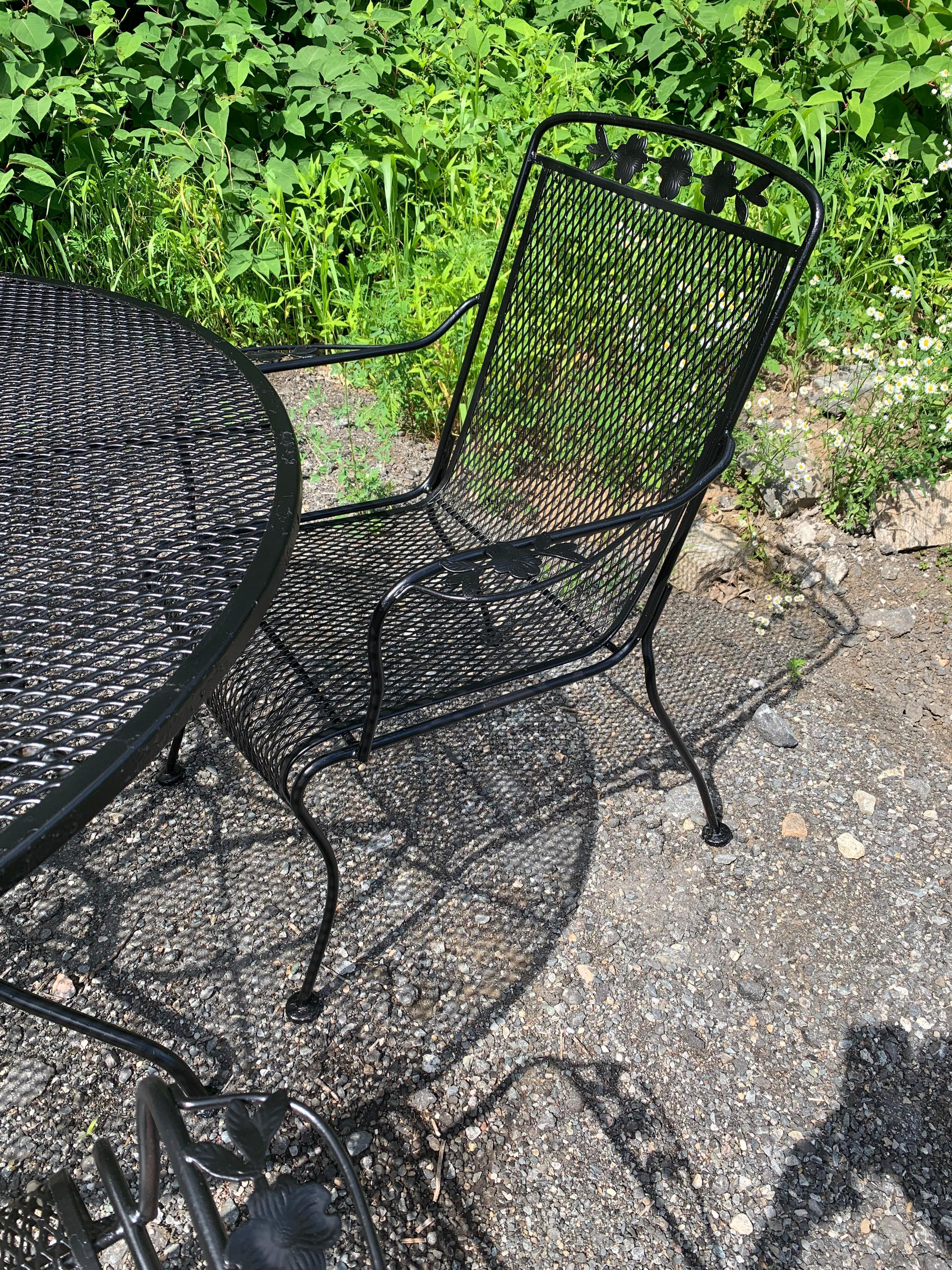 20th Century Vintage Wrought Iron Seating, Set of 4 Chairs and Table For Sale