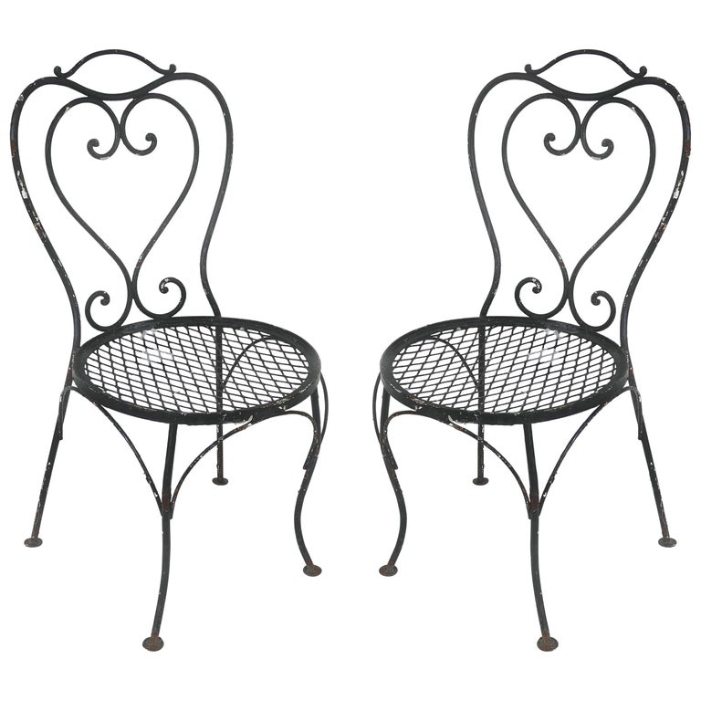 Vintage Wrought Iron Shabby Chic Garden Chairs, Pair For Sale at 1stDibs