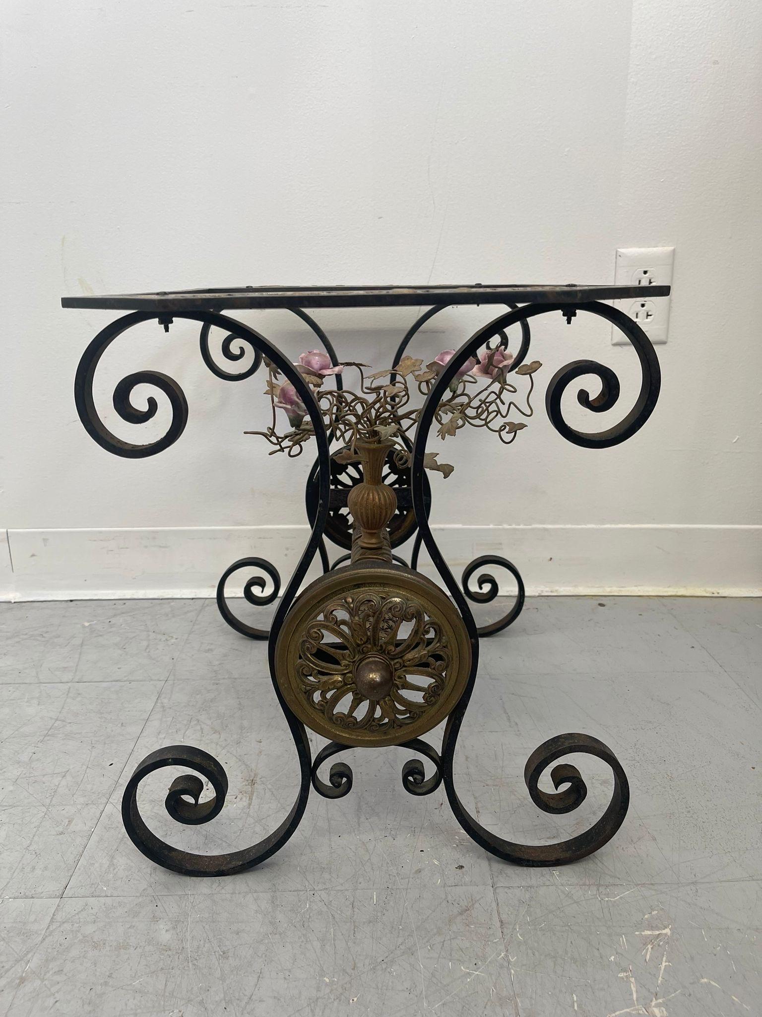 Vintage Wrought Iron Side Table With Ornate Detailing and Glass Top. For Sale 3