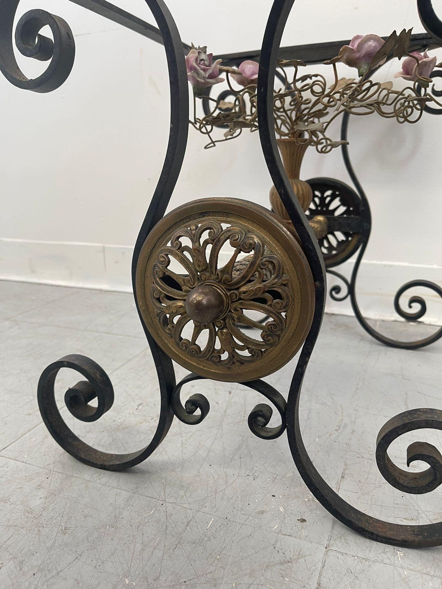 Vintage Wrought Iron Side Table With Ornate Detailing and Glass Top. For Sale 4