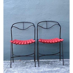 Vintage Wrought Iron Slat Chairs After Arthur Umanoff - A Pair