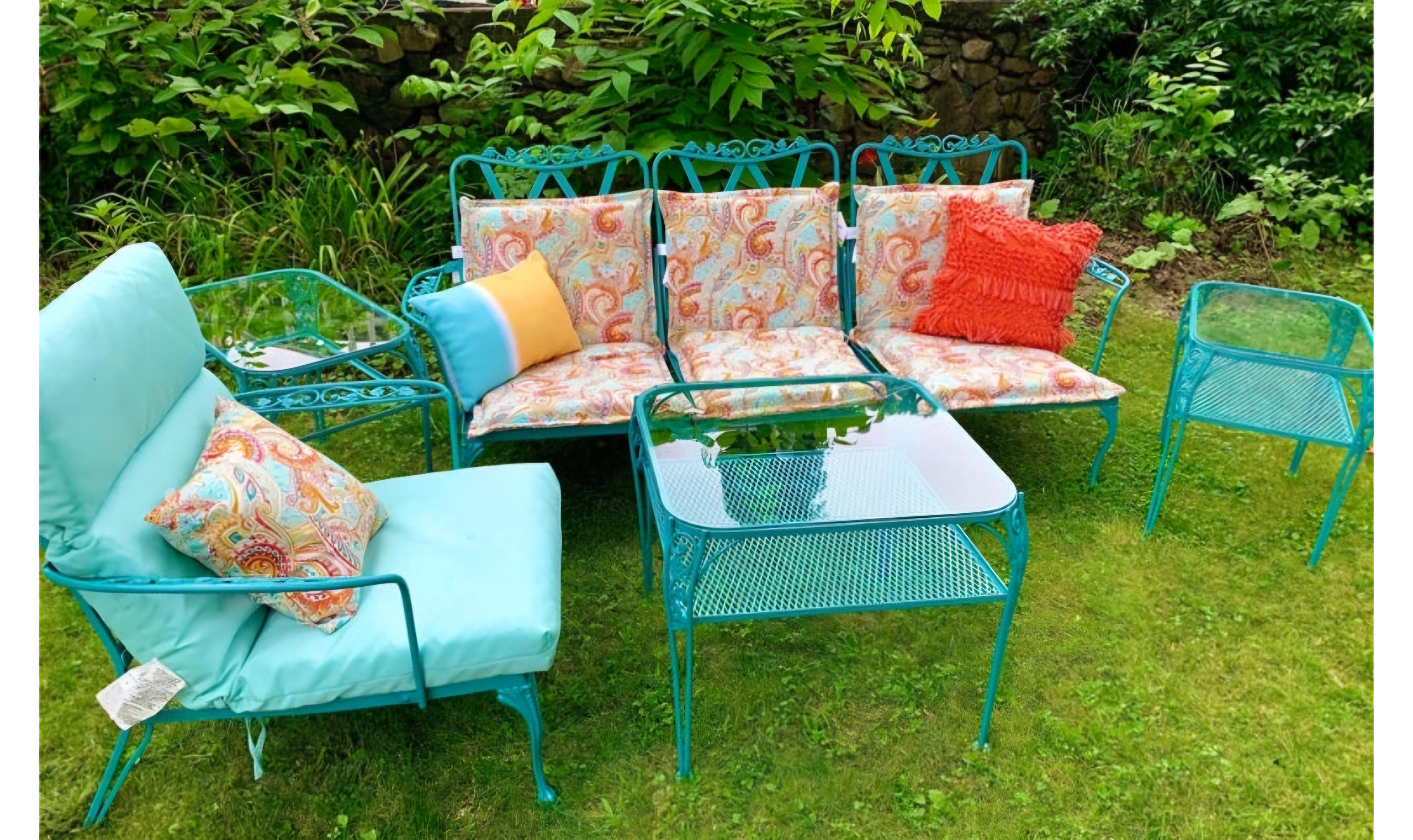Vintage Wrought Iron Sofa Set Conversation 9 Pieces For Sale 1