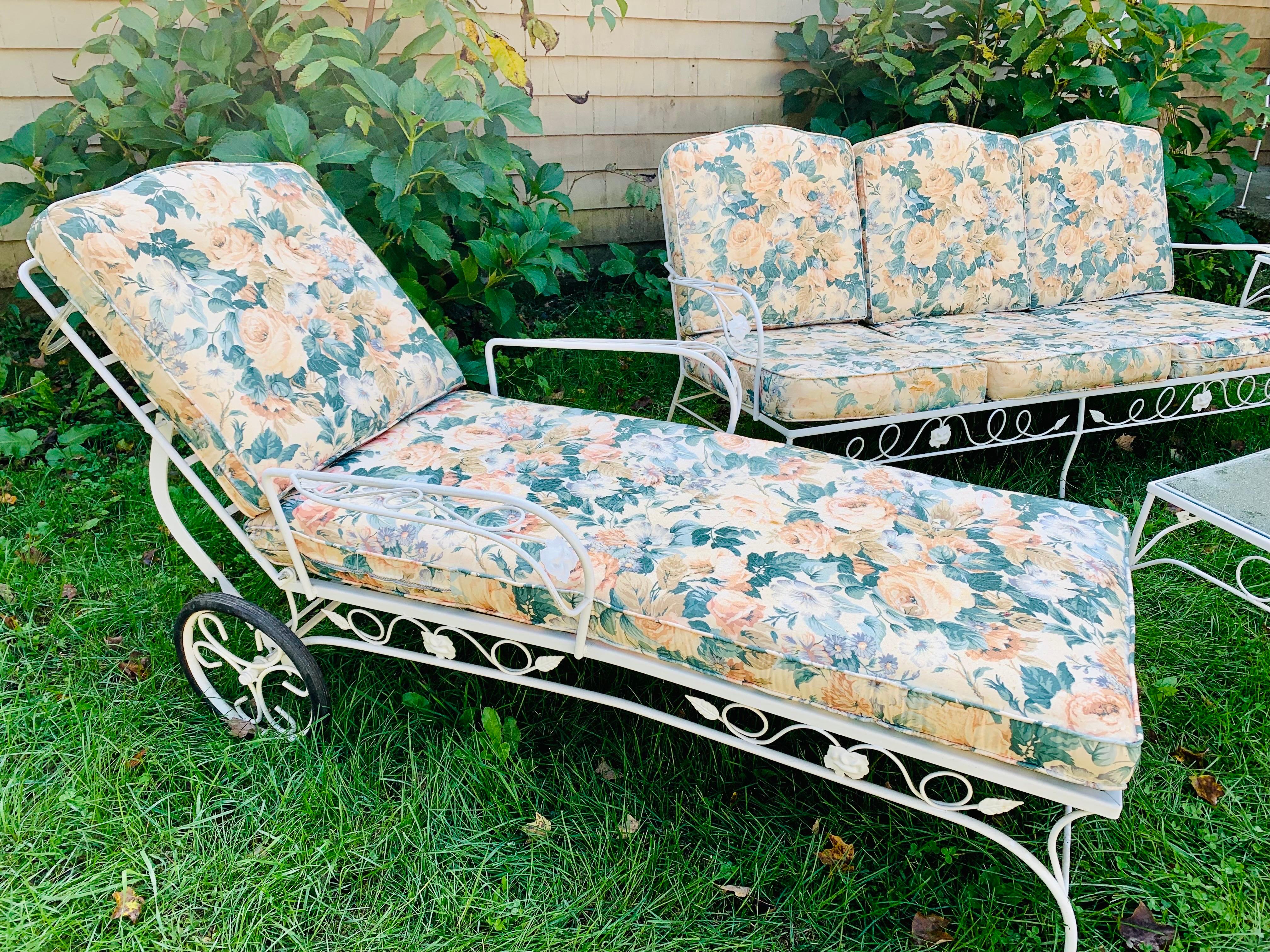 Vintage Wrought iron sofa set Refinished by TVPB

This set will be completely refinished being sandblasted and powder coated in choice of color like classic black or white, along with 10 upholstered outdoor cushions with removable covers in fabric