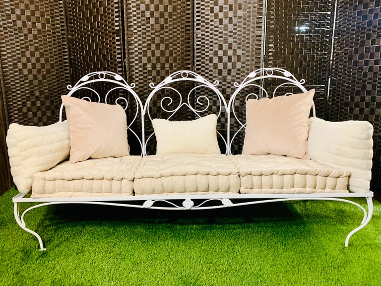 Vintage Wrought Iron Sofa with Cushions For Sale at 1stDibs