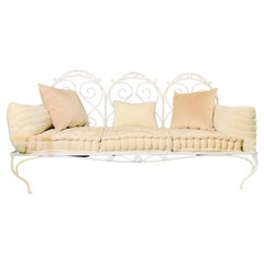 Vintage Wrought Iron Sofa with Cushions