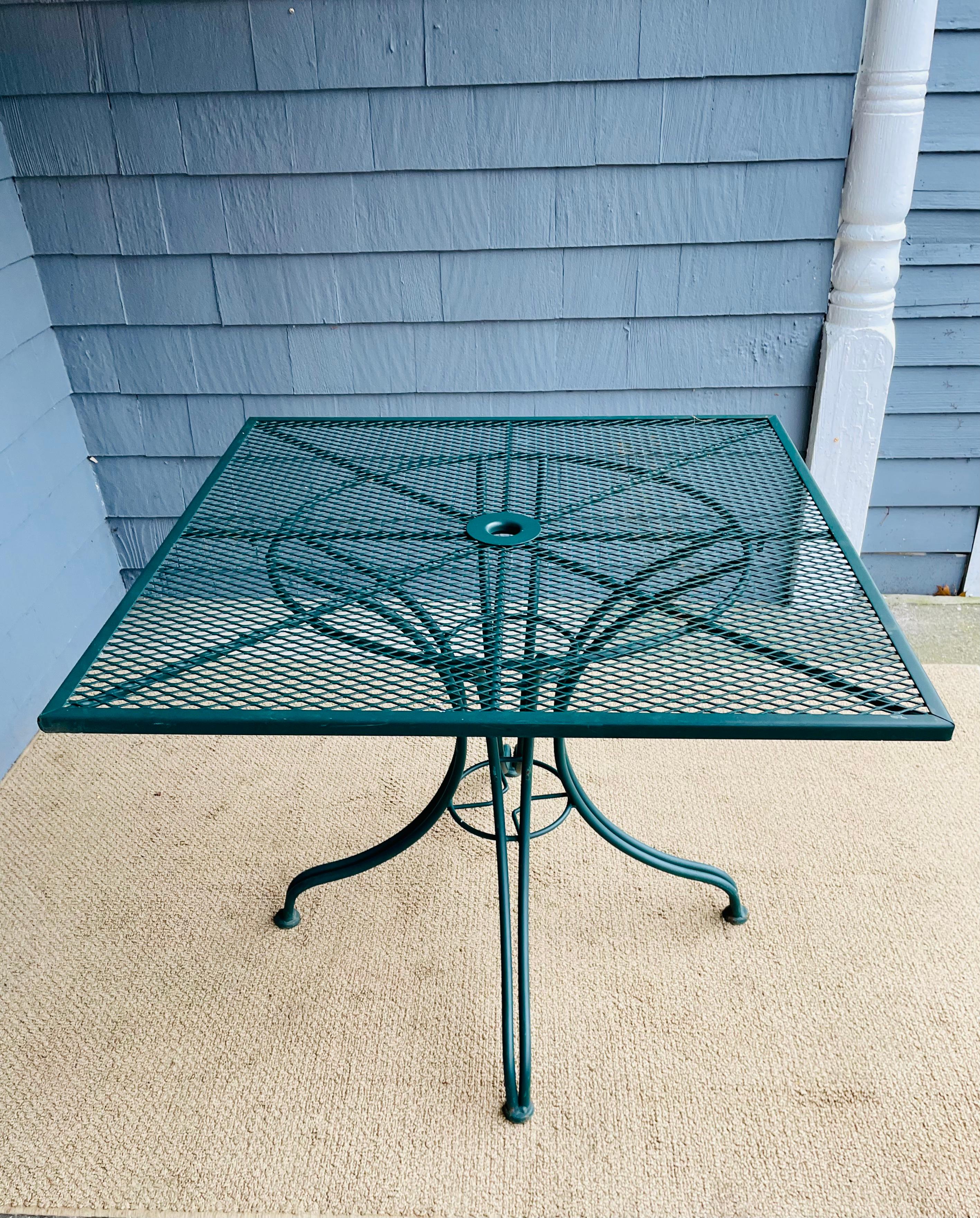 Mid-Century Modern Vintage Wrought Iron Square Outdoor Patio Table  For Sale