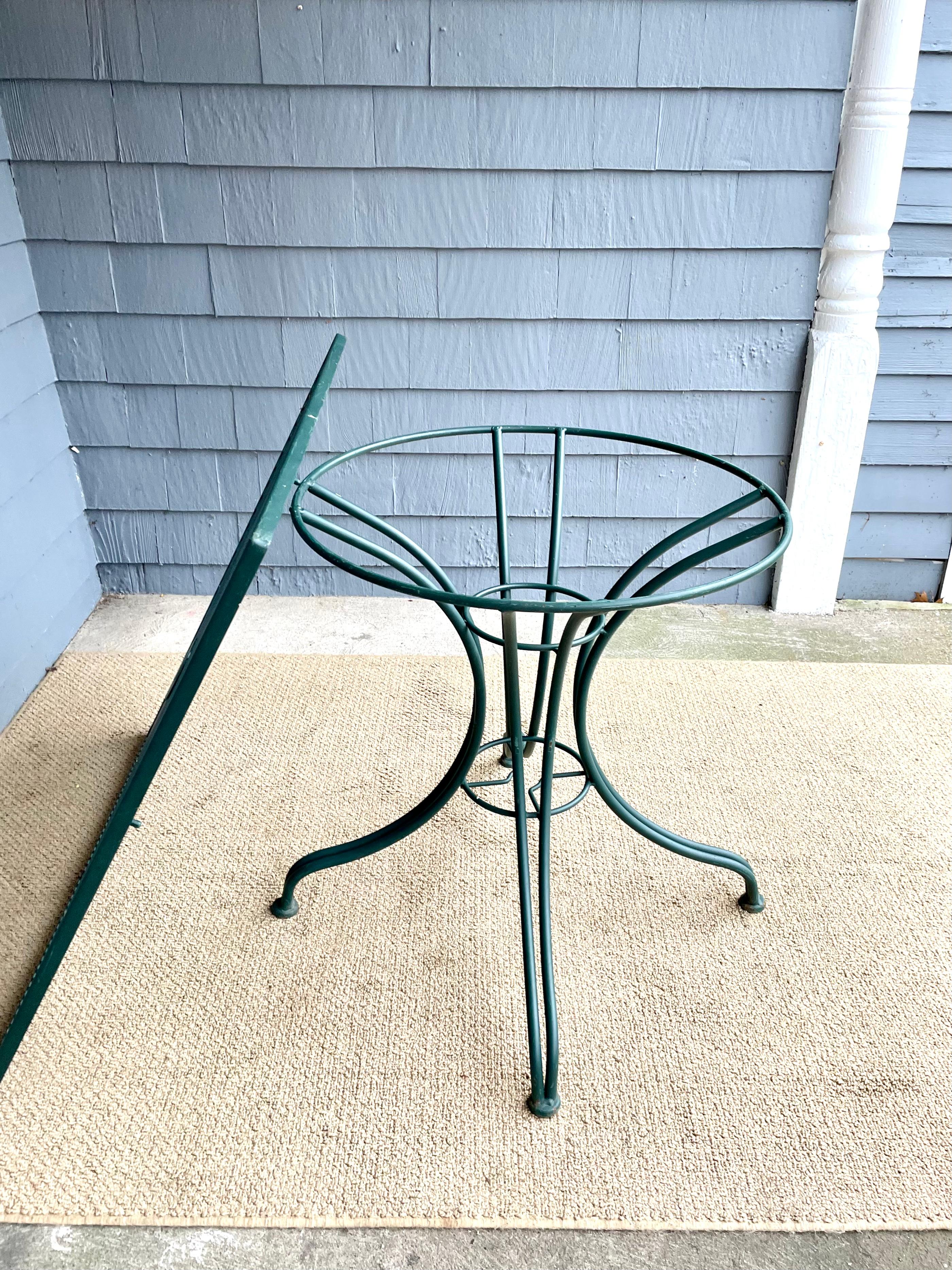 Vintage Wrought Iron Square Outdoor Patio Table  In Good Condition For Sale In Cumberland, RI
