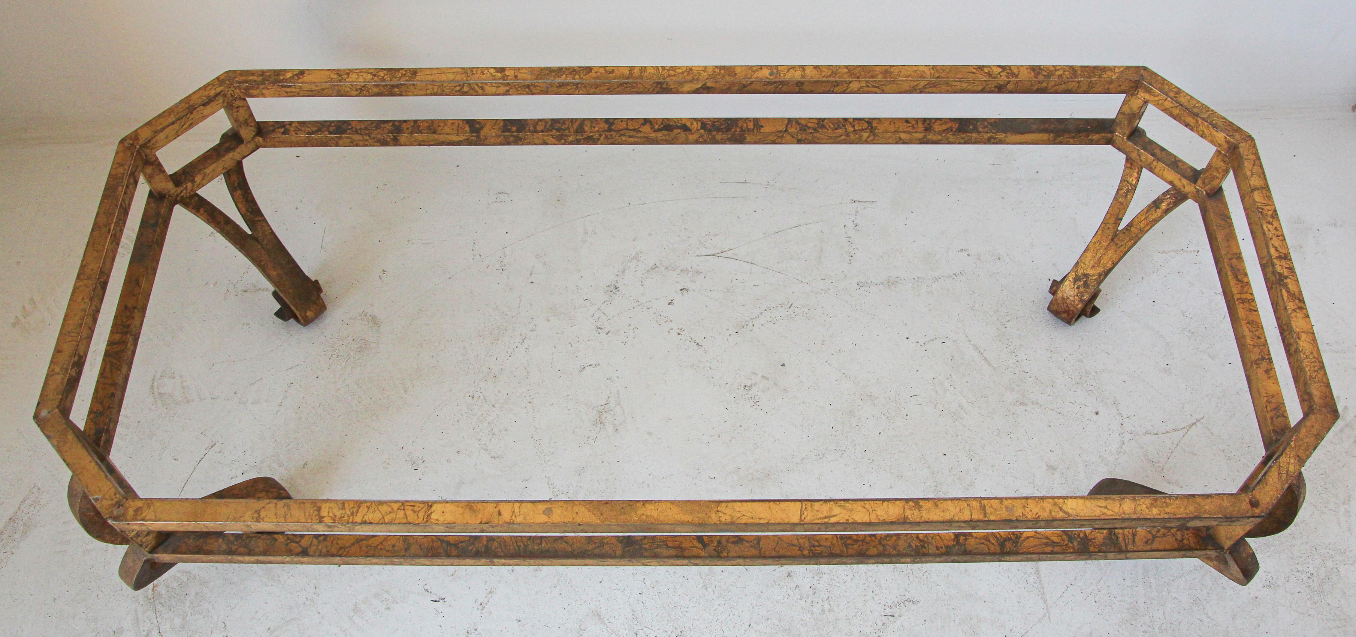 Vintage Wrought Gilt Iron Coffee Table Base Rectangular Shape Arturo Pani Style In Fair Condition For Sale In North Hollywood, CA
