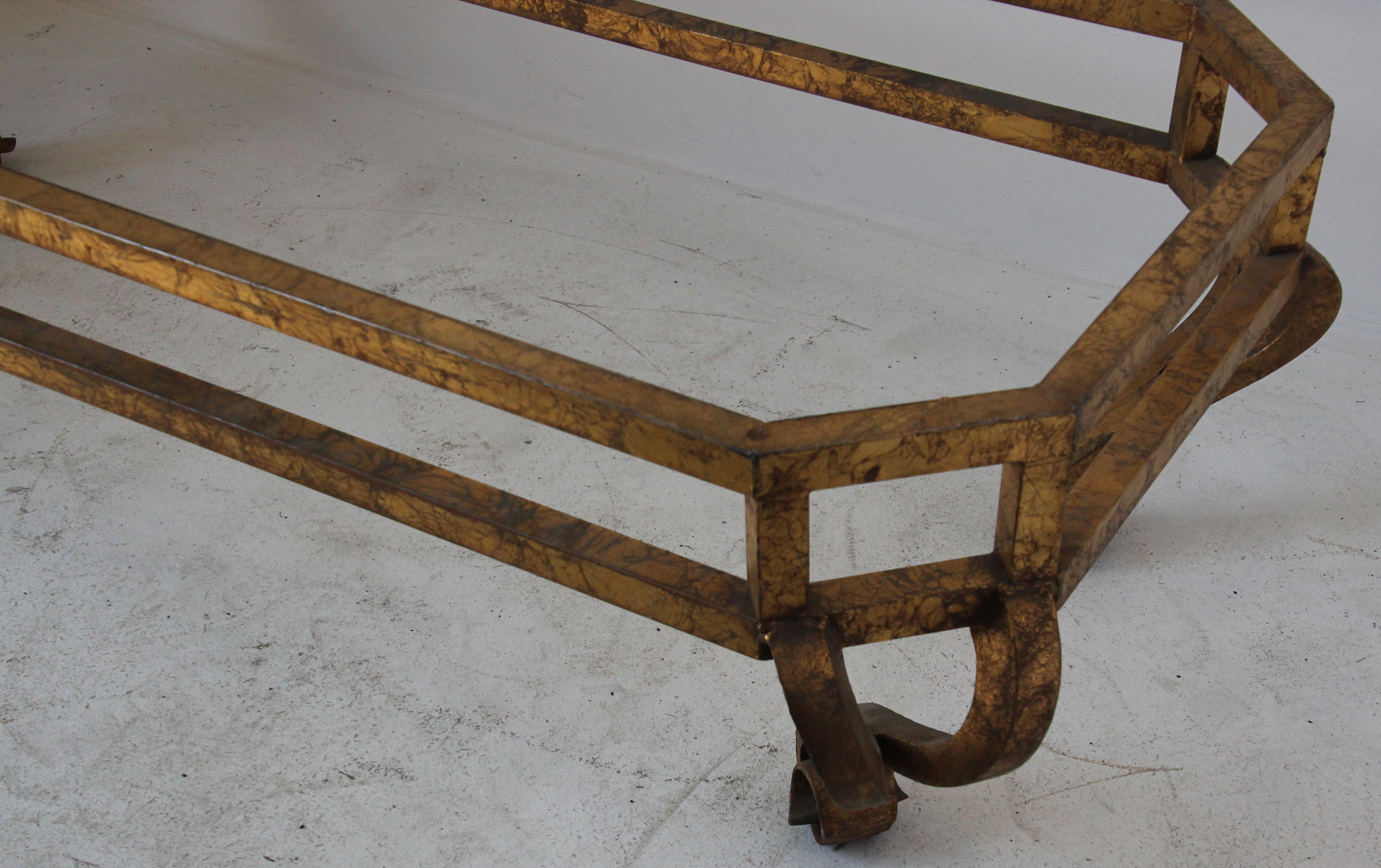 Vintage Wrought Gilt Iron Coffee Table Base Rectangular Shape Arturo Pani Style For Sale 1