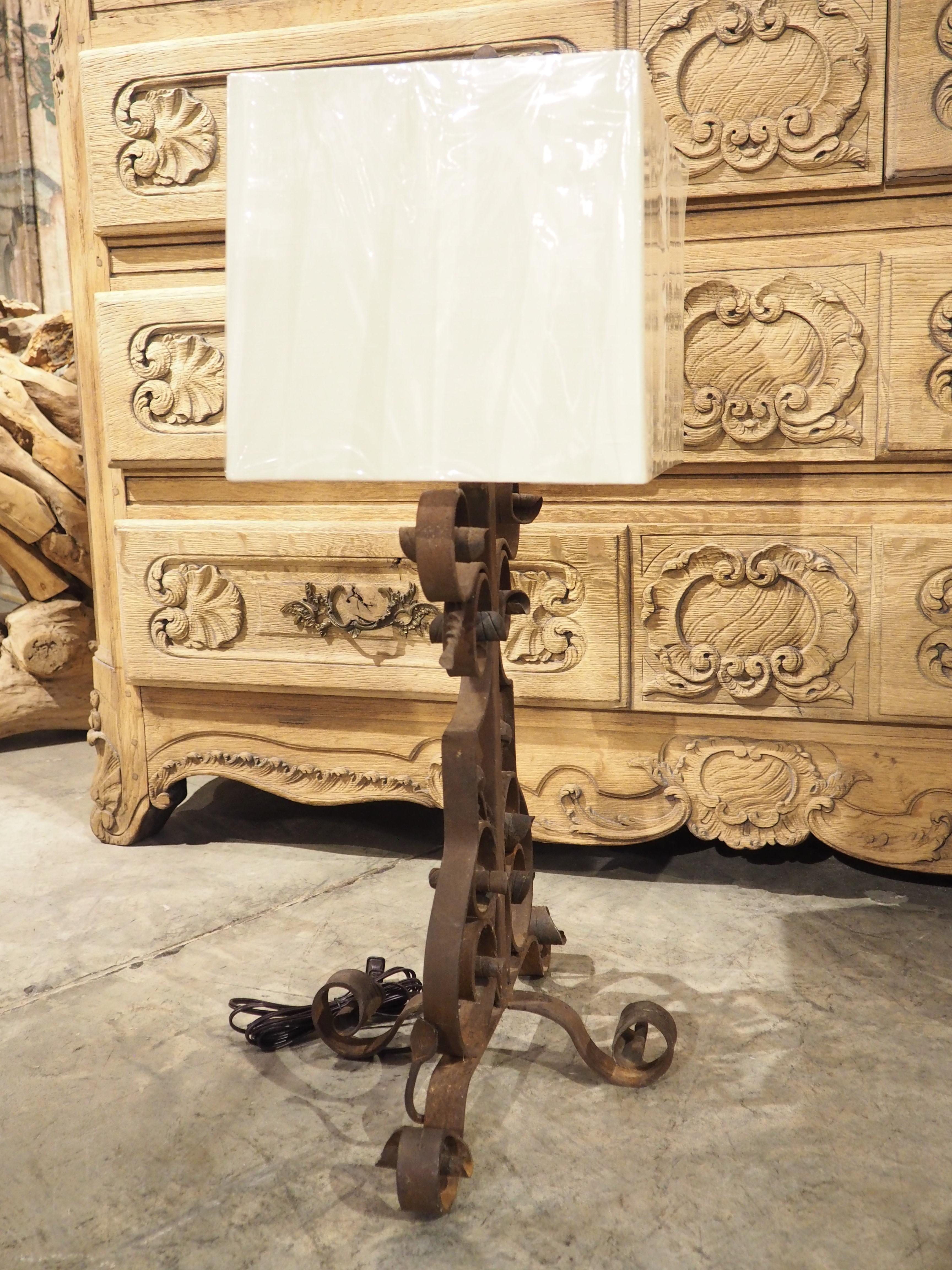 Vintage Wrought Iron Table Lamp with Linen Shade For Sale 6
