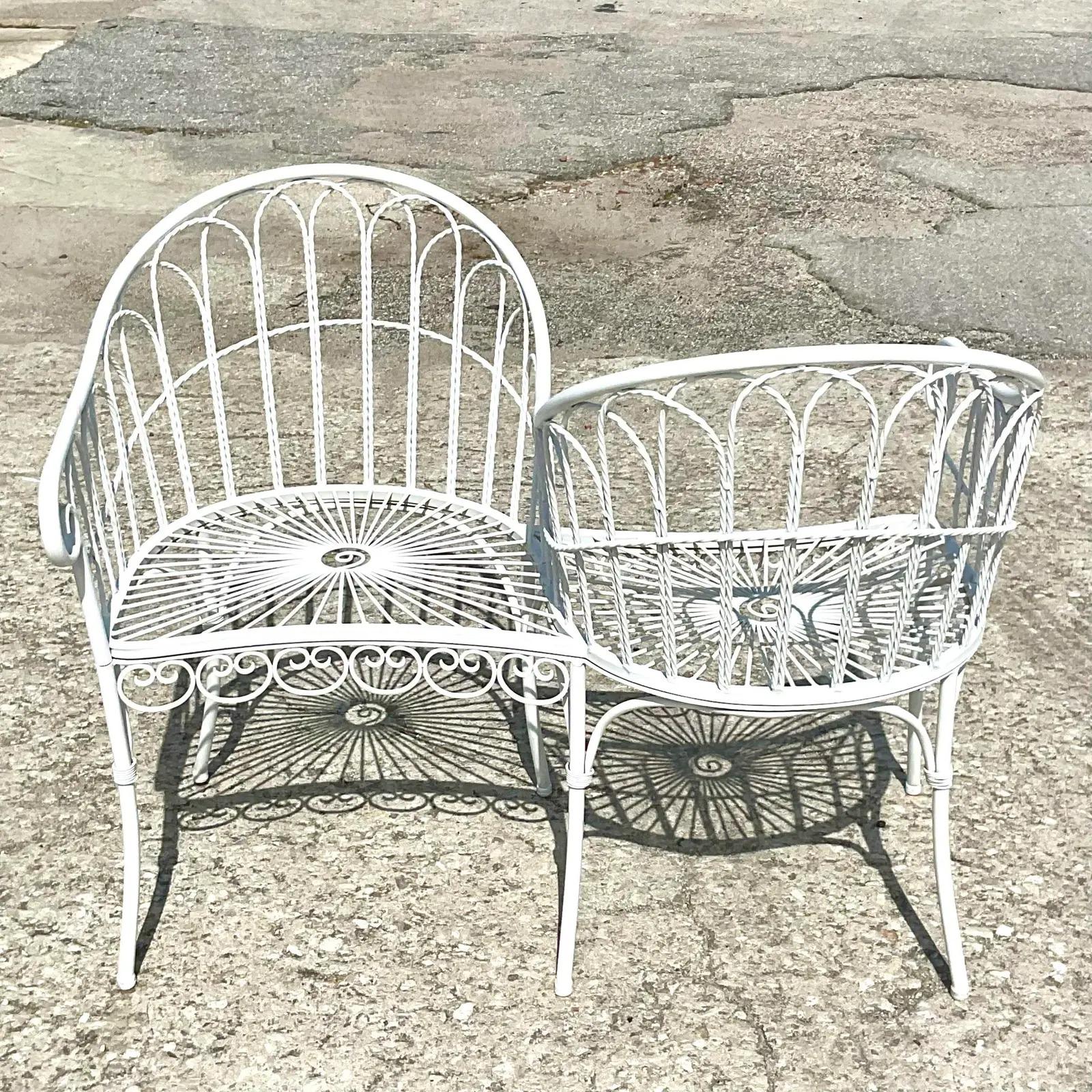 20th Century Vintage Wrought Iron Tete a Tete Seat