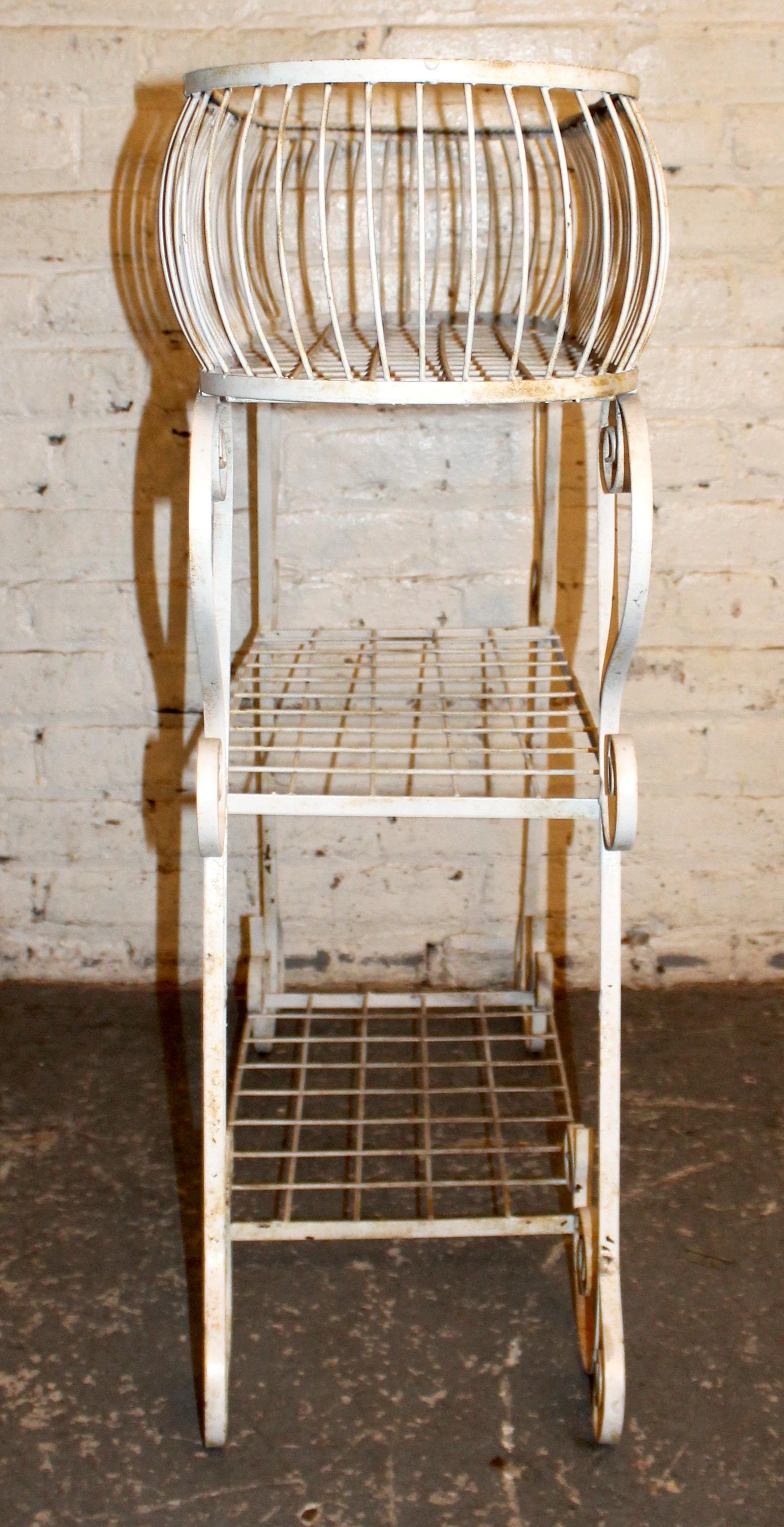 Mid-Century Modern Vintage Wrought Iron Three-Tiered Plant Stand For Sale