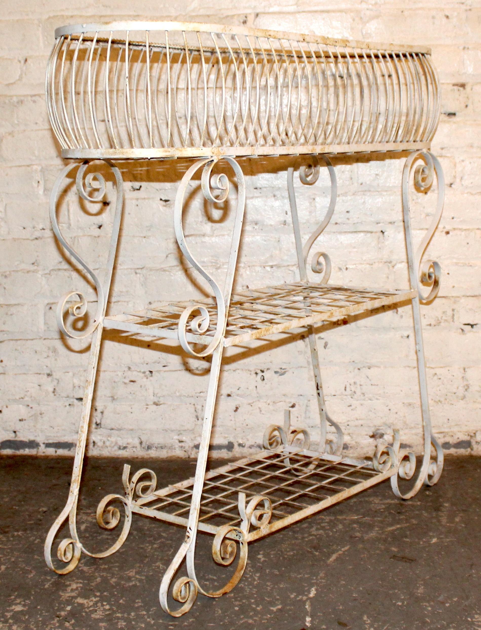 Unknown Vintage Wrought Iron Three-Tiered Plant Stand For Sale