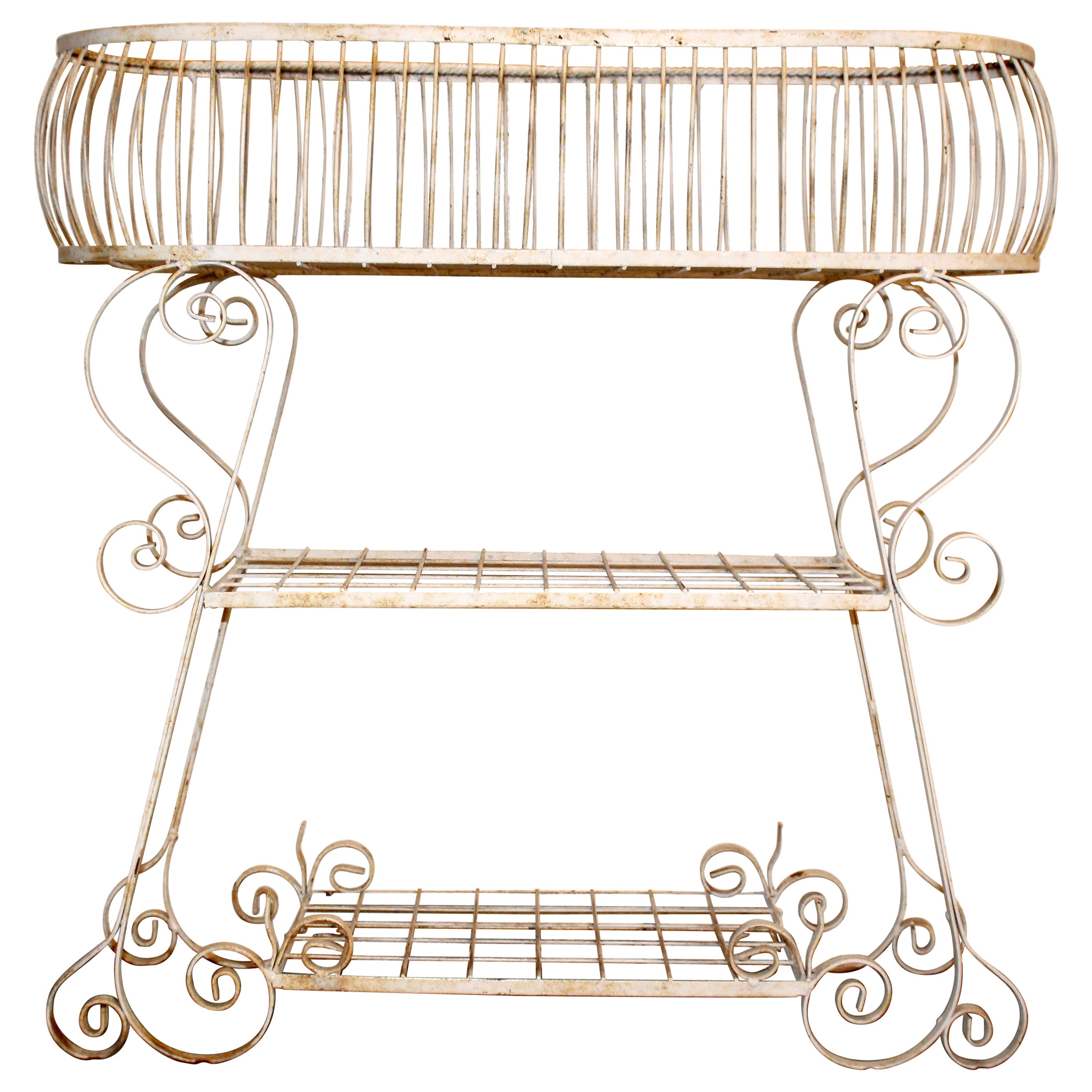 Vintage Wrought Iron Three-Tiered Plant Stand For Sale