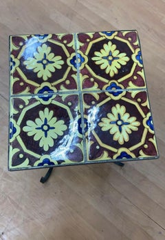 Vintage Wrought Iron Tile Top Accent Table
