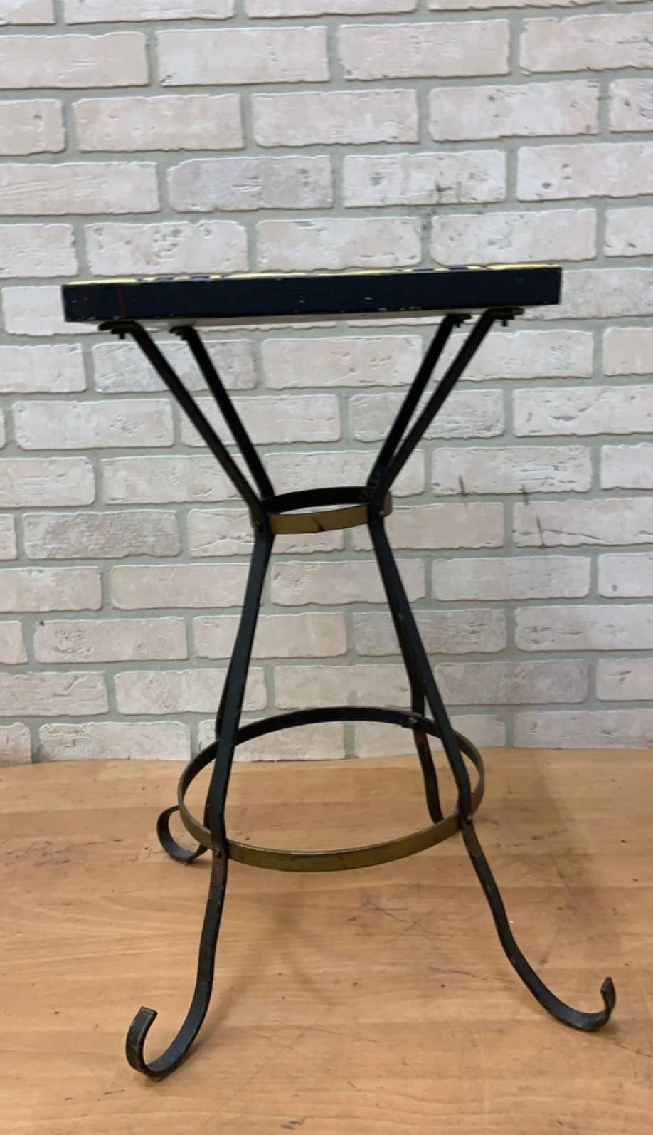 Ceramic Vintage Wrought Iron Tile Top Accent Table For Sale