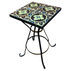 Vintage Wrought Iron Tile Top Accent Table