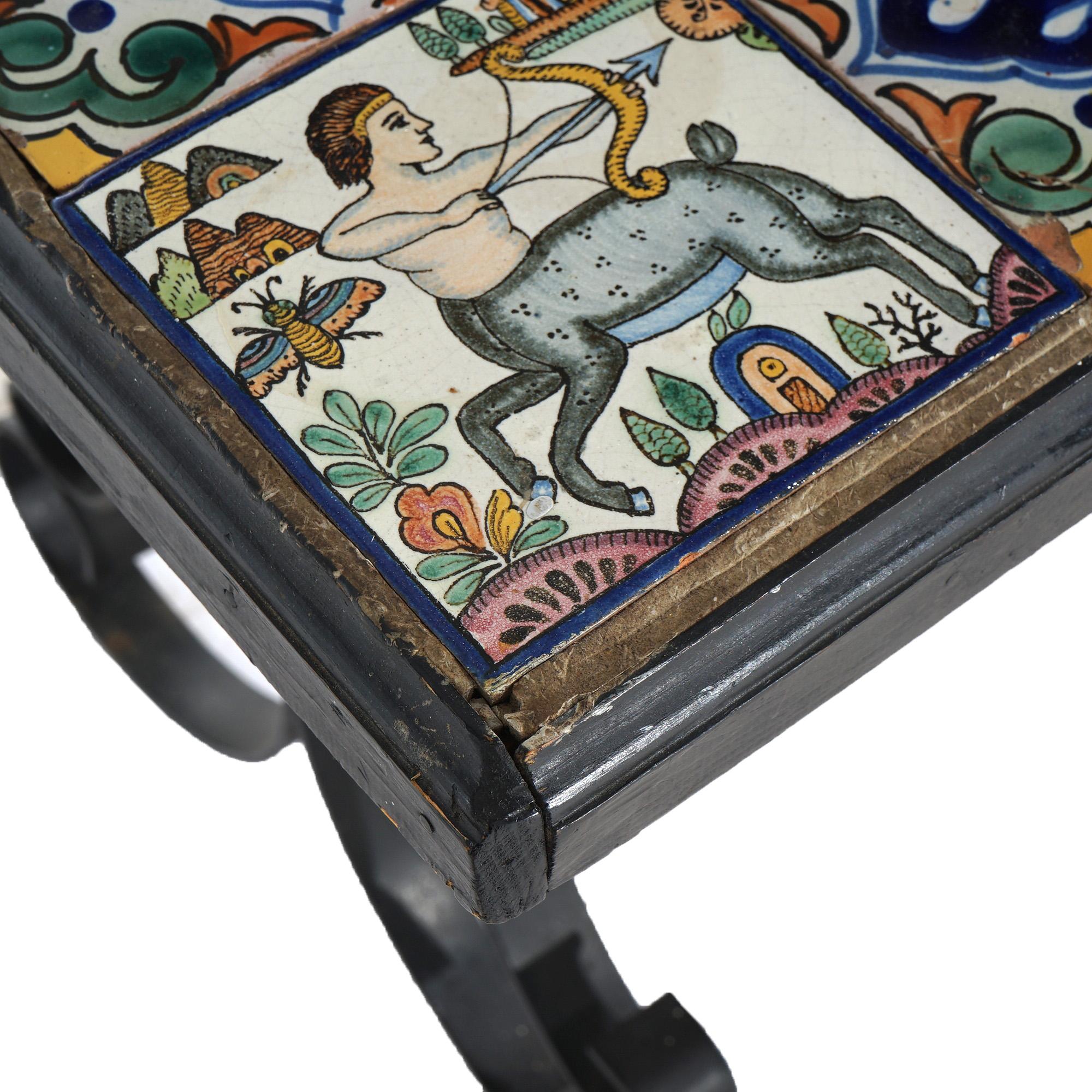 Vintage Wrought Iron Tile Top Sofa Table, Saying by Ralph Waldo Emerson, 20thC 7