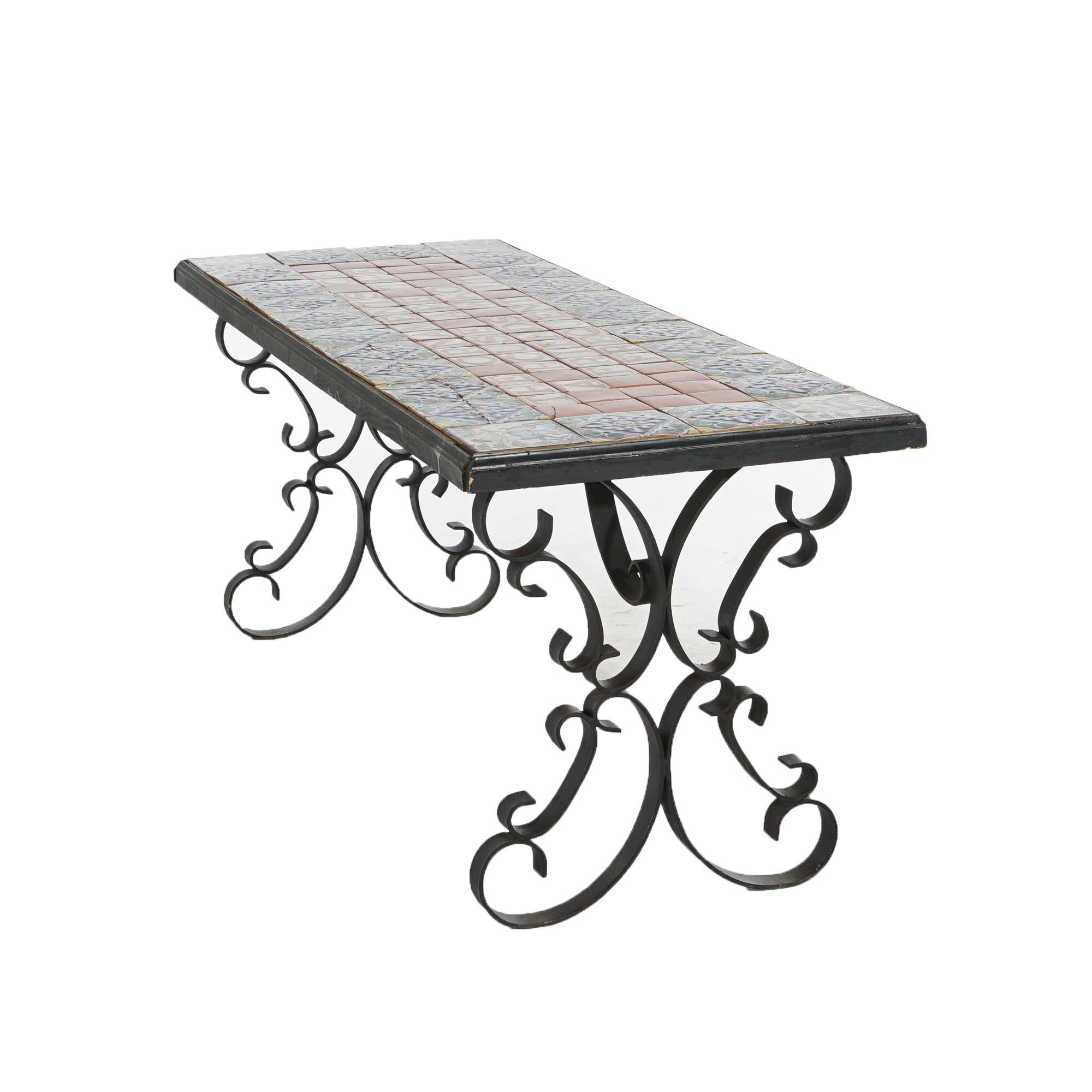 Vintage Wrought Iron Tile Top Sofa Table, Saying by Ralph Waldo Emerson, 20thC 10