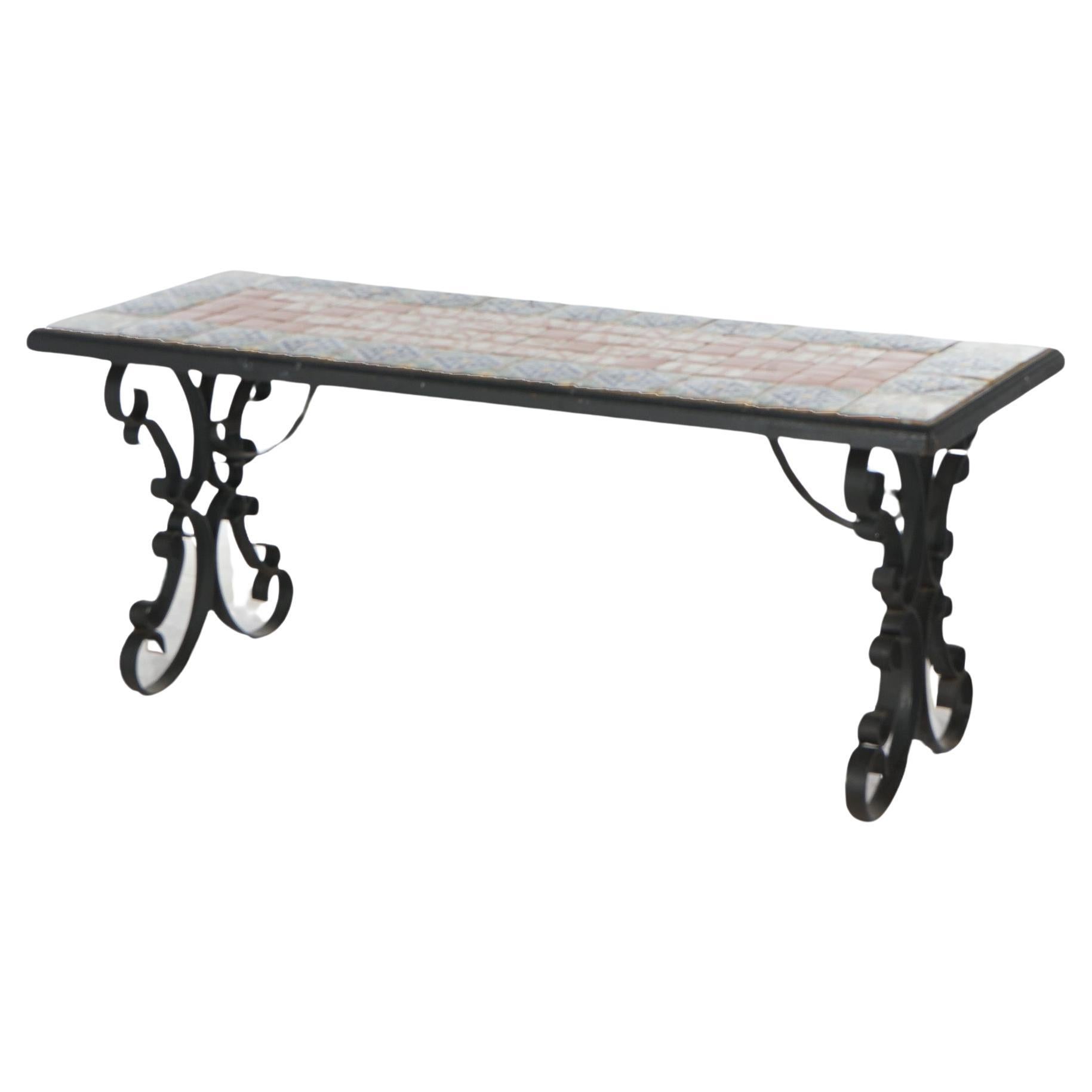 ***Inquire About Reduced In-House Delivery Rates - Reliable Professional Service & Fully Insured***
Vintage Arts & Crafts Wrought Iron Tile Top Sofa Table with Ralph Waldo Emerson's 