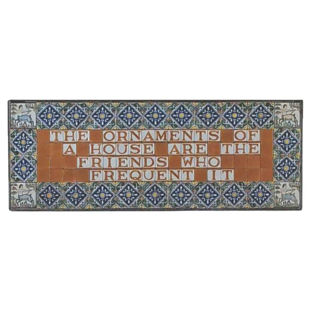 Vintage Wrought Iron Tile Top Sofa Table, Saying by Ralph Waldo Emerson, 20thC