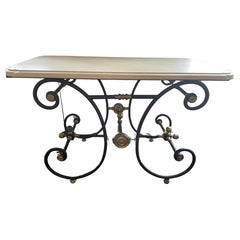 Vintage Wrought Iron & Travertine Patisserie Table Console Kitchen Island