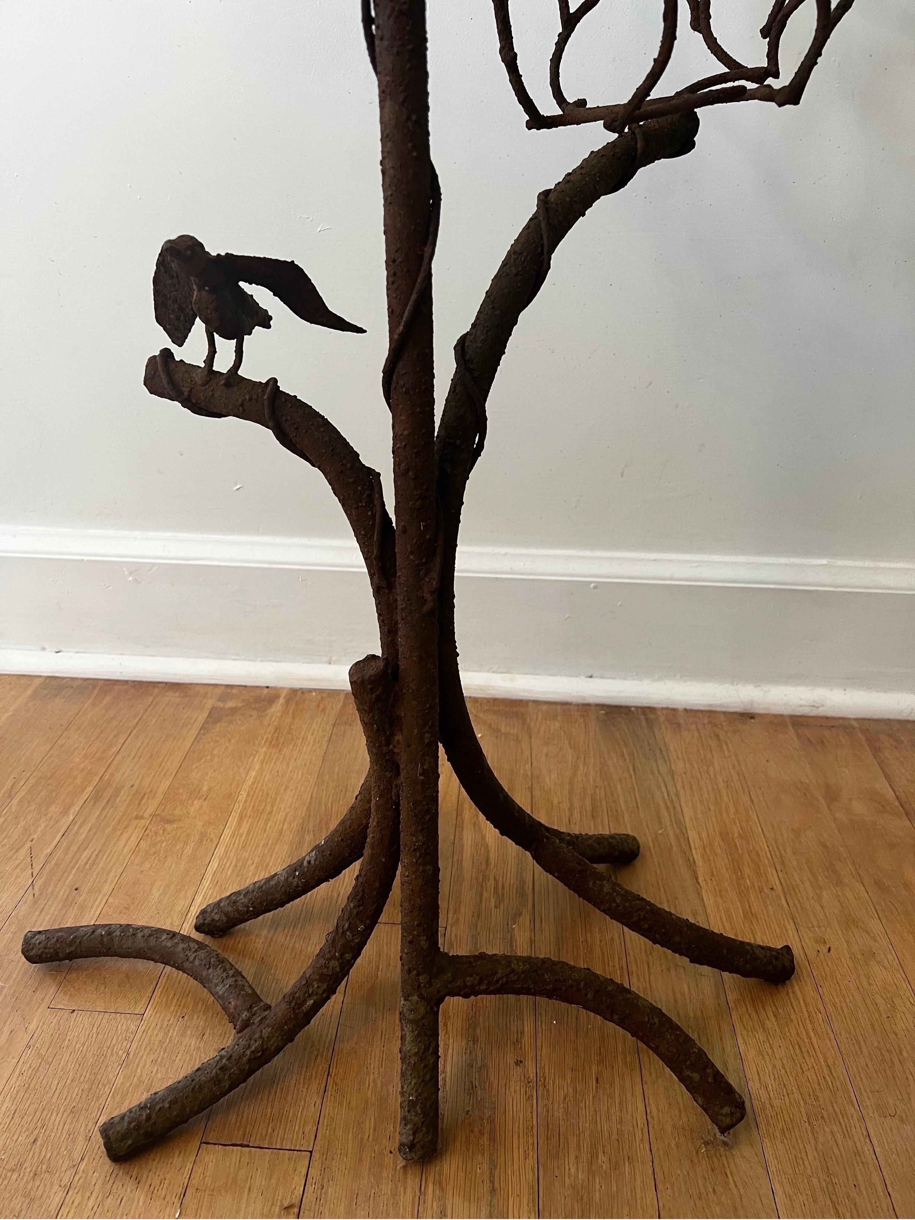 Vintage Schmiedeeisen Baum Zweige mit Vogel Pflanzen Stand in der Art von Giacometti im Angebot 4