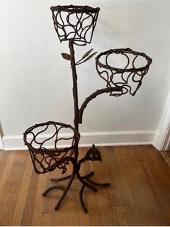 Vintage Wrought Iron Tree Branches with Bird Plant Stand in Manner of Giacometti