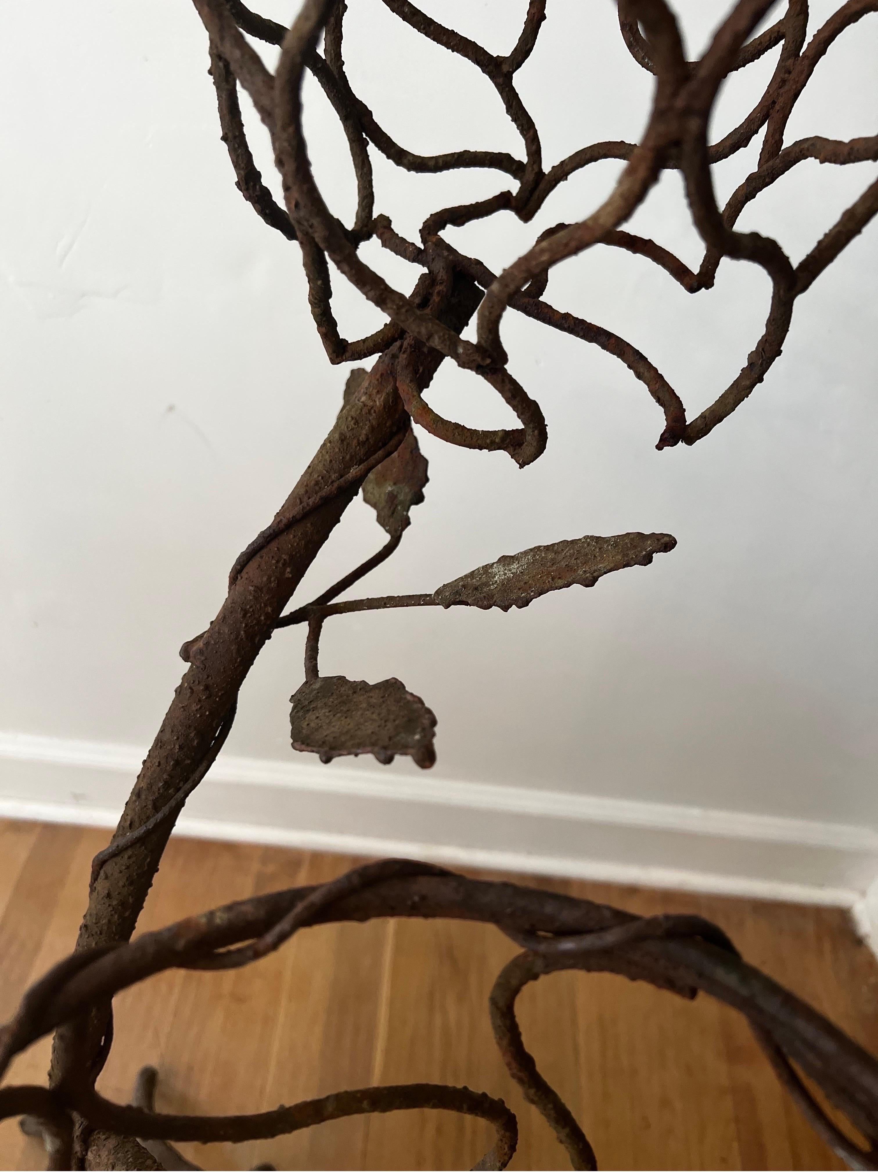Arts and Crafts Vintage Wrought Iron Tree Branches with Bird Plant Stand in Manner of Giacometti For Sale