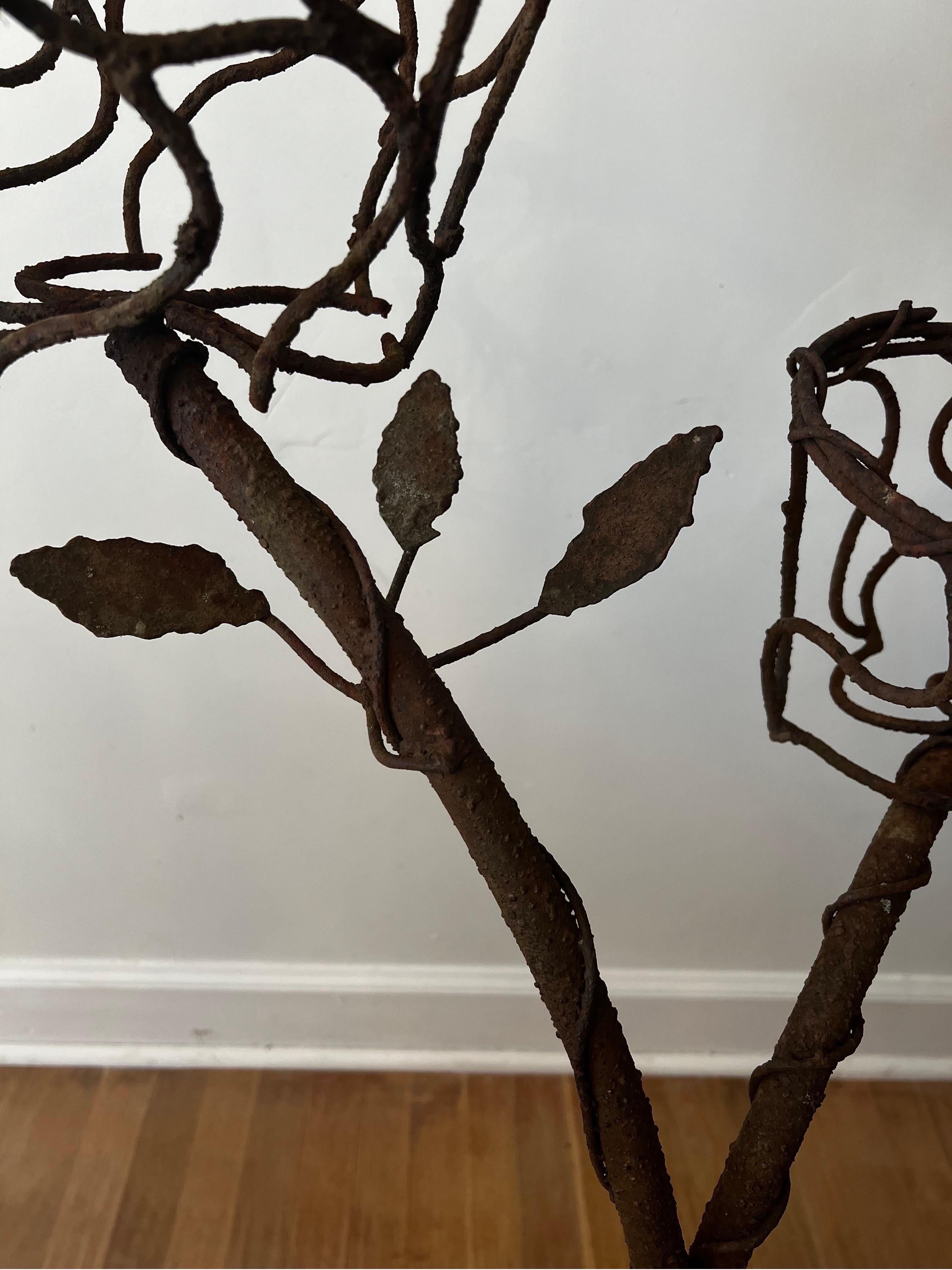 Vintage Schmiedeeisen Baum Zweige mit Vogel Pflanzen Stand in der Art von Giacometti im Angebot 1