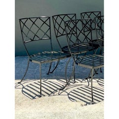 Vintage Wrought Iron Trellis Dining Chairs - Set of 5