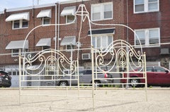 Vintage Wrought Iron Victorian Brass Finial King Size Scrolling Canopy Bed Frame